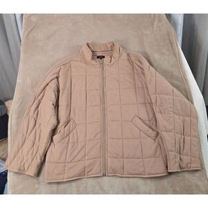 Quince Organic Cotton Quilted Knit Jacket Women Size XL Chestnut Cream Full Zip